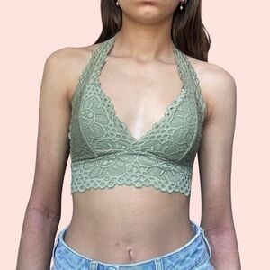Aeropostale Green Lace Halter Bralette